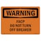 Signmission OSHA Warning Sign, 10" Height, 14" Width, Rigid Plastic, FACP Do Not Turn Off Breaker, Landscape OS-WS-P-1014-L-12127 - alternate 1